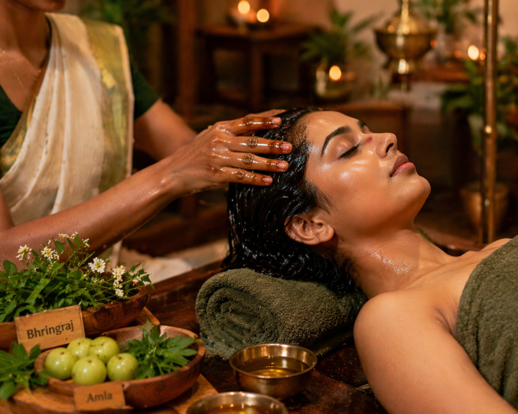 Natural hair treatment in Udaipur using Ayurvedic oils and naturopathy therapies for hair regrowth