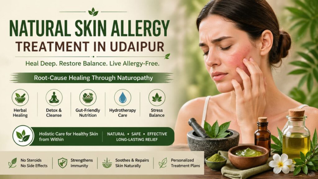 Natural skin allergy treatment in Udaipur using herbal remedies, detox therapies, and naturopathy for healthy skin