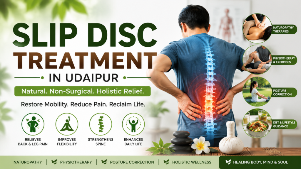 Slip Disc Treatment in Udaipur with non-surgical naturopathy, physiotherapy, posture correction, and holistic spine care for back pain relief